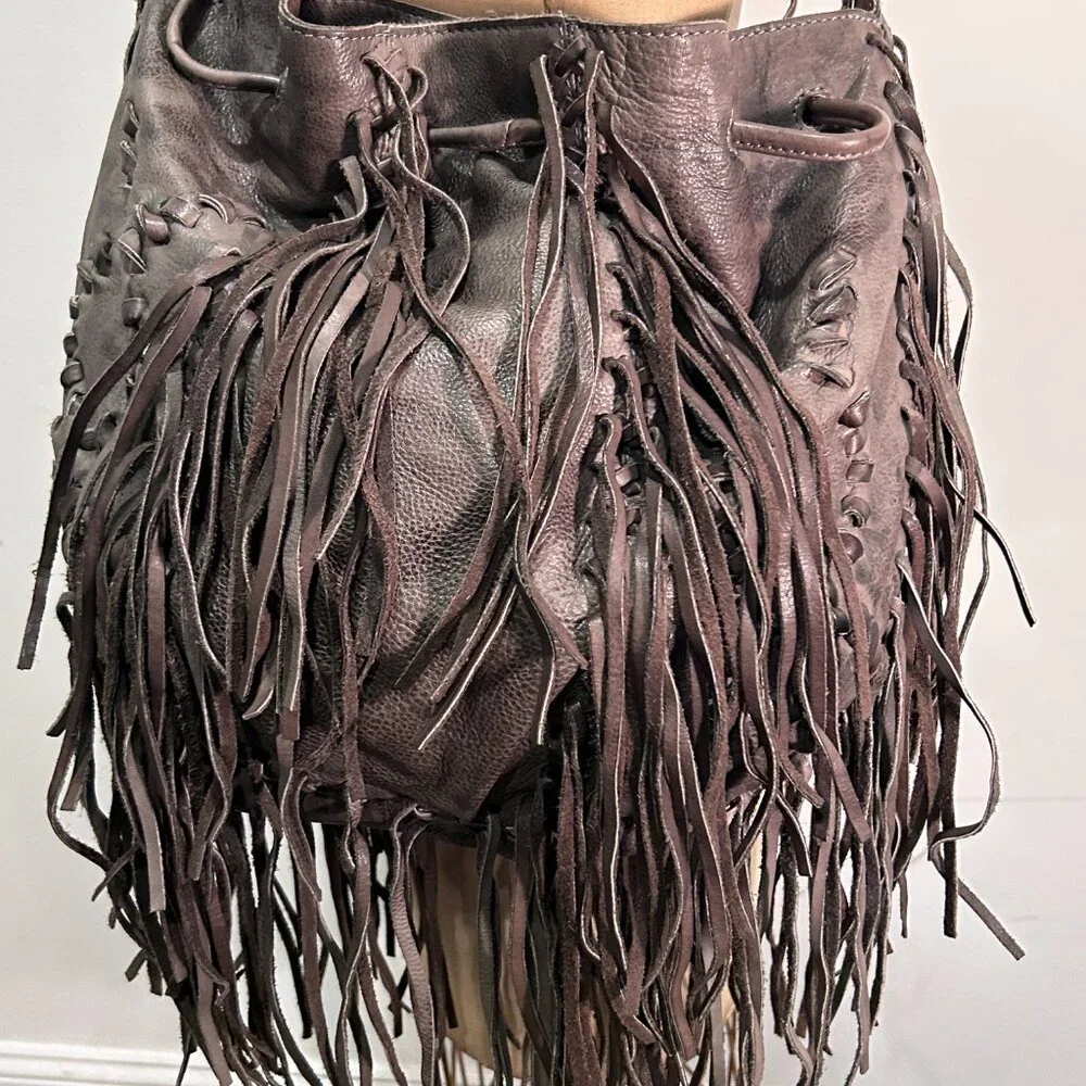 All Saints leather fringe Hobo bag - Picture 4 of 10